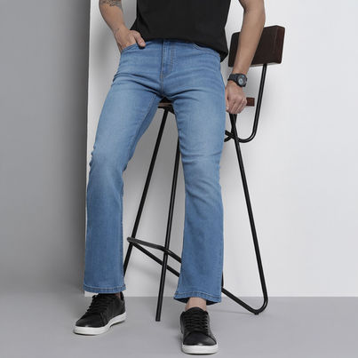 The Indian Garage Co Men's G-Noah Boot Cut Fit Jeans Solid Casual Jeans | Blue - 34 The Indian Garage Co Men's G-Noah Boot Cut Fit Jeans Solid Casual Jeans | Blue - 34