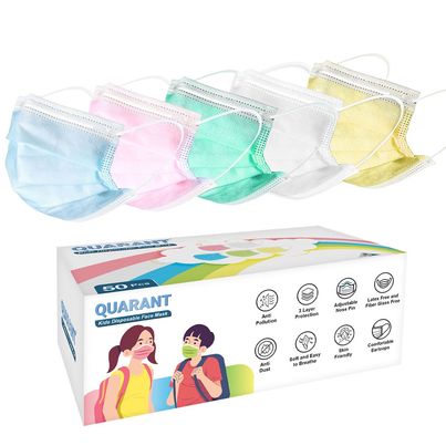 Quarant Kids 3 Ply Disposable Anti-Pollution Face Mask With Nose Clip | Rainbow Combo - Pack Of 50
