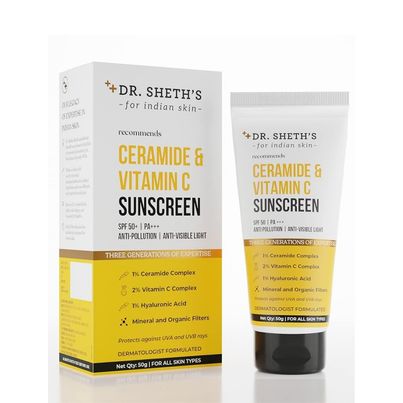 Dr. Sheth'S Ceramide & Vitamin C Sunscreen Spf 50 Pa+++ No White Cast For All Skin Type