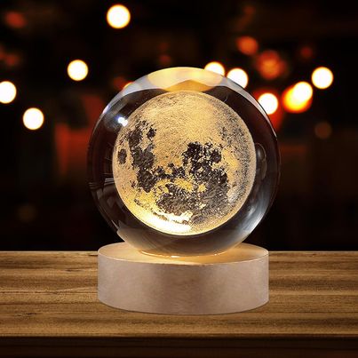Desidiya Moon 3D Crystal Ball Night Light - 2.4 Inch Led Glass Lamp And Home Decor