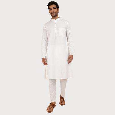 Fabindia Men's Kurta & Pyjama Set Slim Fit | White - XL Fabindia Men's Kurta & Pyjama Set Slim Fit | White - XL