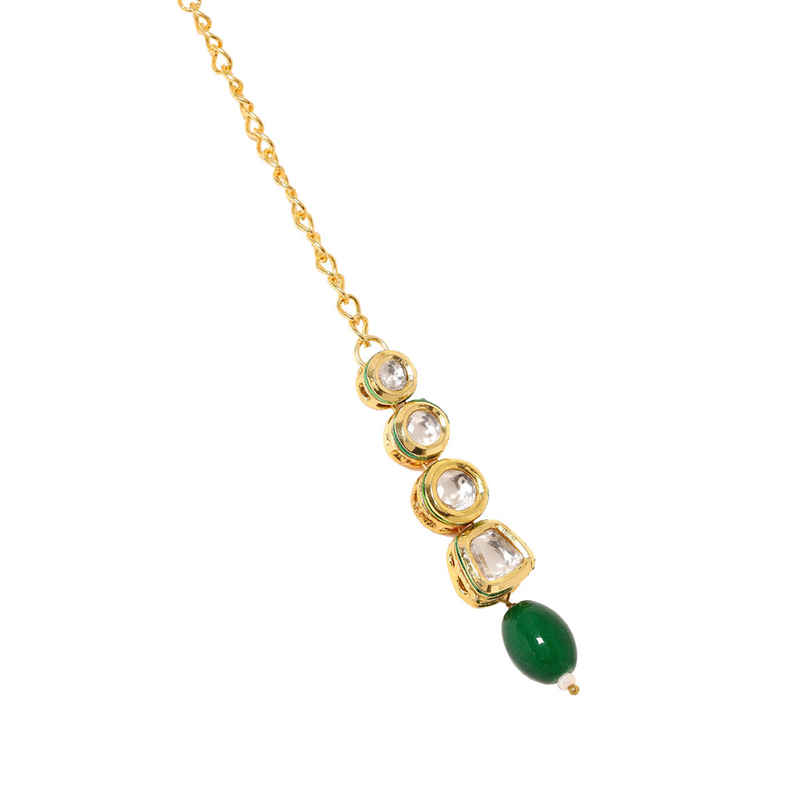 Priyaasi A Symphony Kundan Maangtika With Gold Plated And Green Bead