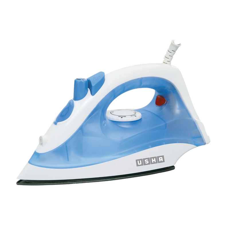 Usha Steam Iron 3713, 1300W Non-Stick Ptfe Coated Soleplate, 360 Swivel Cord, 19 Steam Vents, Blue