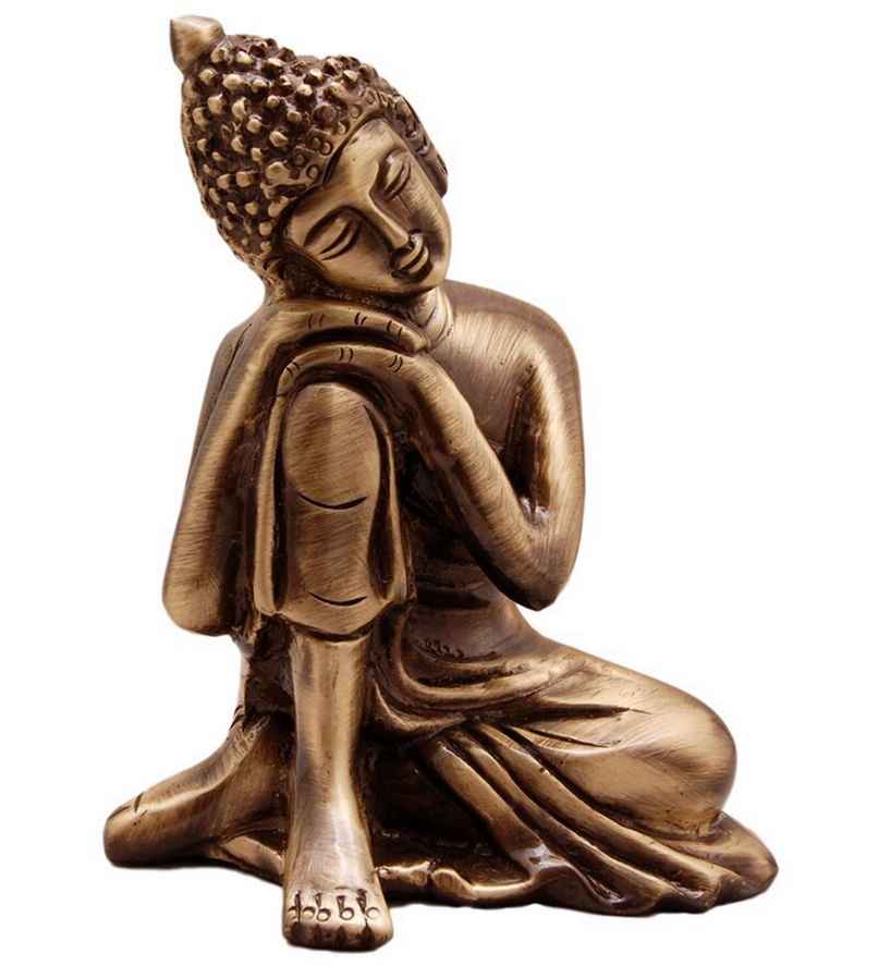 eCraftIndia Brown Metal Resting Buddha On Knee Statue