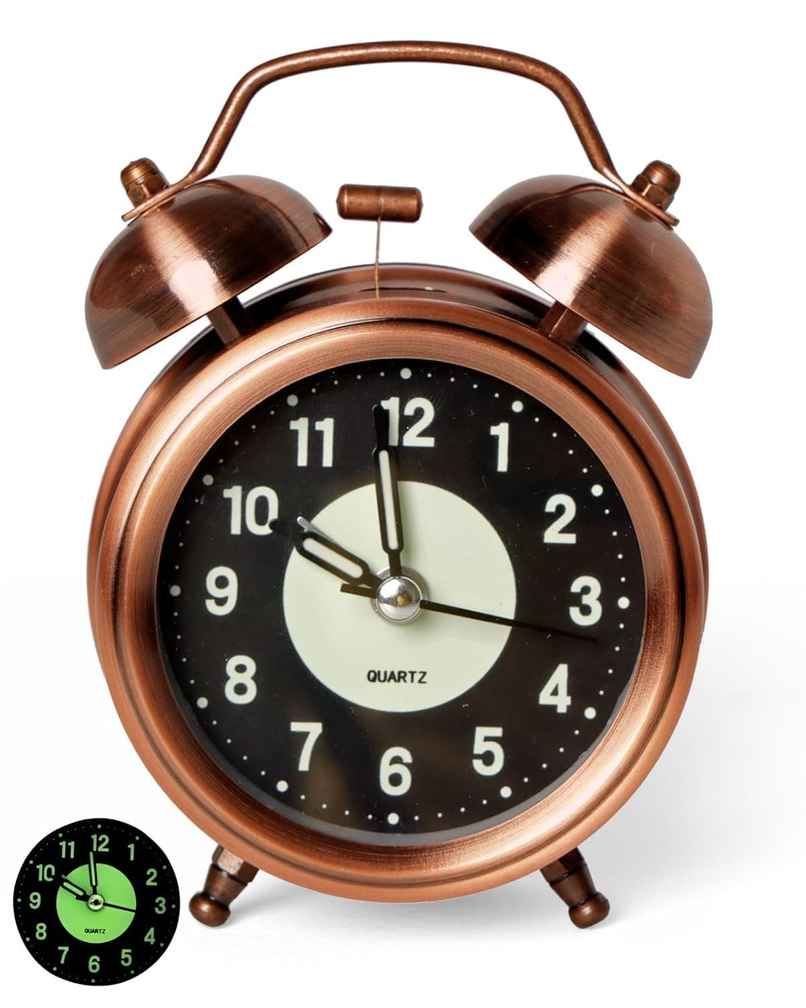 Perpetual Alarm Analog Clock | Non-Ticking Quartz with Backlight | Vintage Neon Copper - 11.4 cm Perpetual Alarm Analog Clock | Non-Ticking Quartz with Backlight | Vintage Neon Copper - 11.4 cm