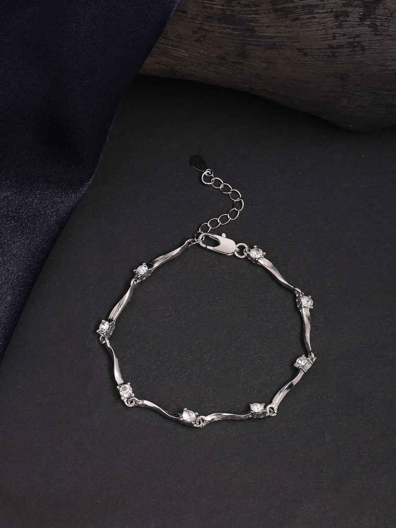 Scintillare By Sukkhi Rhodium Plated Sterling Silver Adjustable Bracelet Jewellery for Women