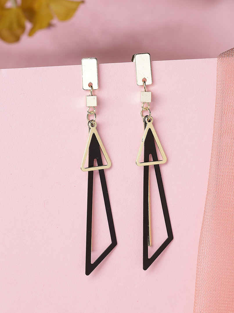 Scintillare By Sukkhi Gold Plated Fancy Long Geometric Dangle Golden Black Earrings For Women