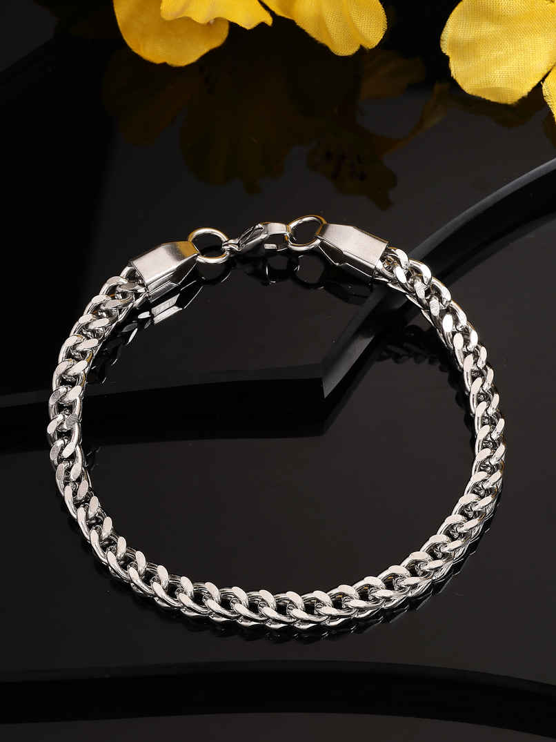 Scintillare By Sukkhi Stainless Steel Rhodium Plated Silver Bracelet For Men & Boys | BC107135