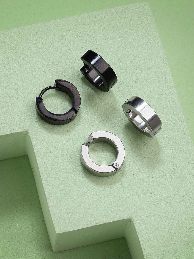 Scintillare By Sukkhi 316L Stainless Steel with Silver Hoop Combo Earrings for Men & Women Unisex Scintillare By Sukkhi 316L Stainless Steel with Silver Hoop Combo Earrings for Men & Women Unisex