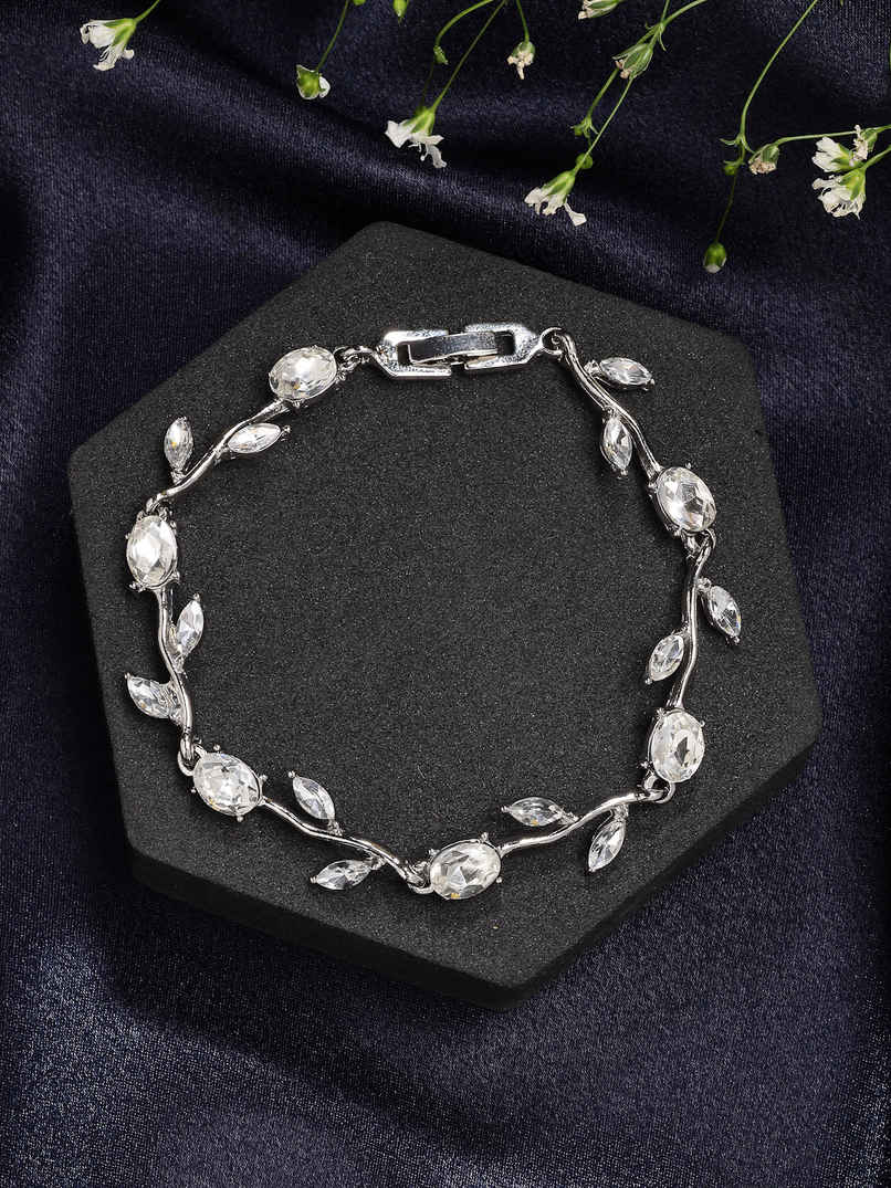 Scintillare By Sukkhi Creative Rhodium Plated Crystal Silver Bracelet Jewellery for Women