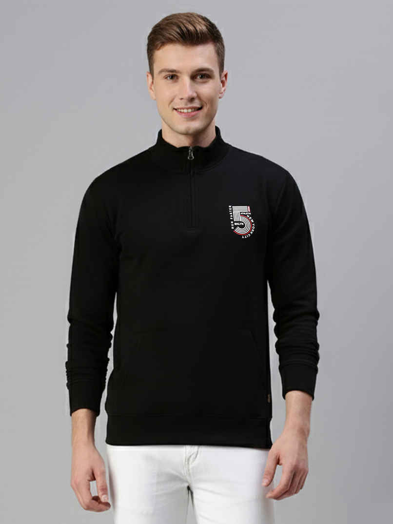 Onn Men's Classic Hi-Neck Half Zip Sweatshirt | Black - M