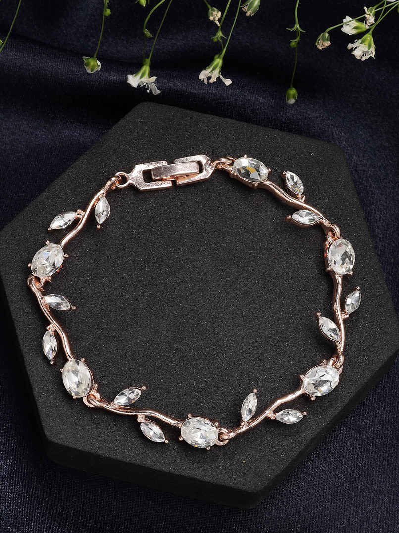 Scintillare By Sukkhi Rose Gold Plated Crystal Stones White Bracelet Bangle Jewellery for Women