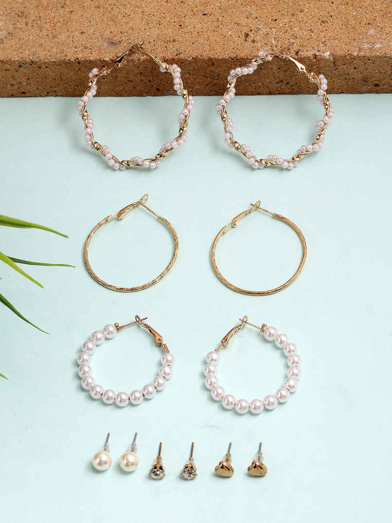 Scintillare By Sukkhi Western Stylish Gold Plated Studs & Hoop Style Combo Earrings For Women