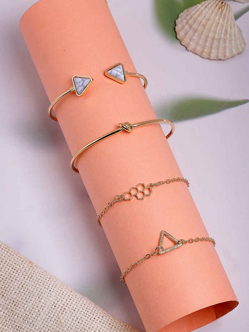 Scintillare By Sukkhi Gold Plated Multistyle Charm Kada Bracelet Combo Jewellery For Women Scintillare By Sukkhi Gold Plated Multistyle Charm Kada Bracelet Combo Jewellery For Women