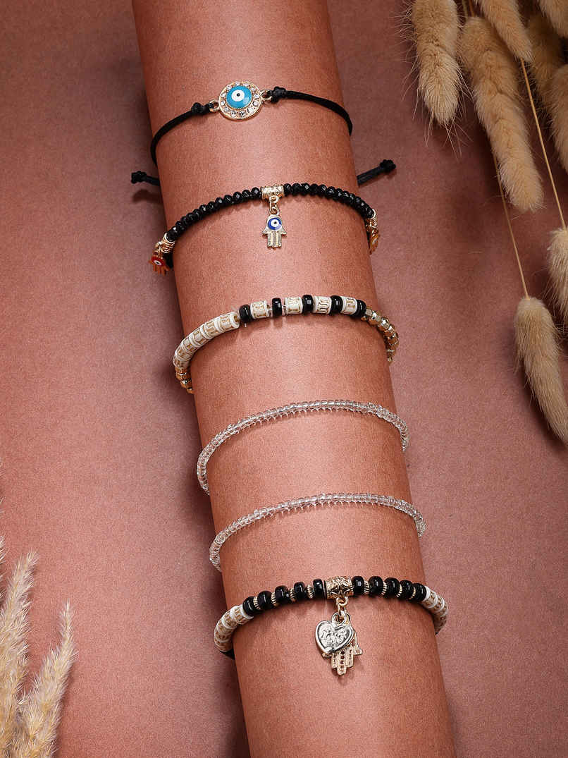 Scintillare By Sukkhi Evil Eye Lucky Protection Bracelet Crystal Charm Beaded Bracelet For Women