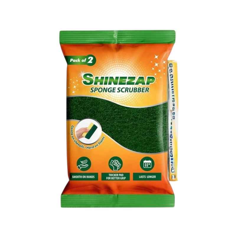 Shinezap Scrub Sponge - Pack of 2 for everyday utensil cleaning (Kitchen Scrubber with Sponge)