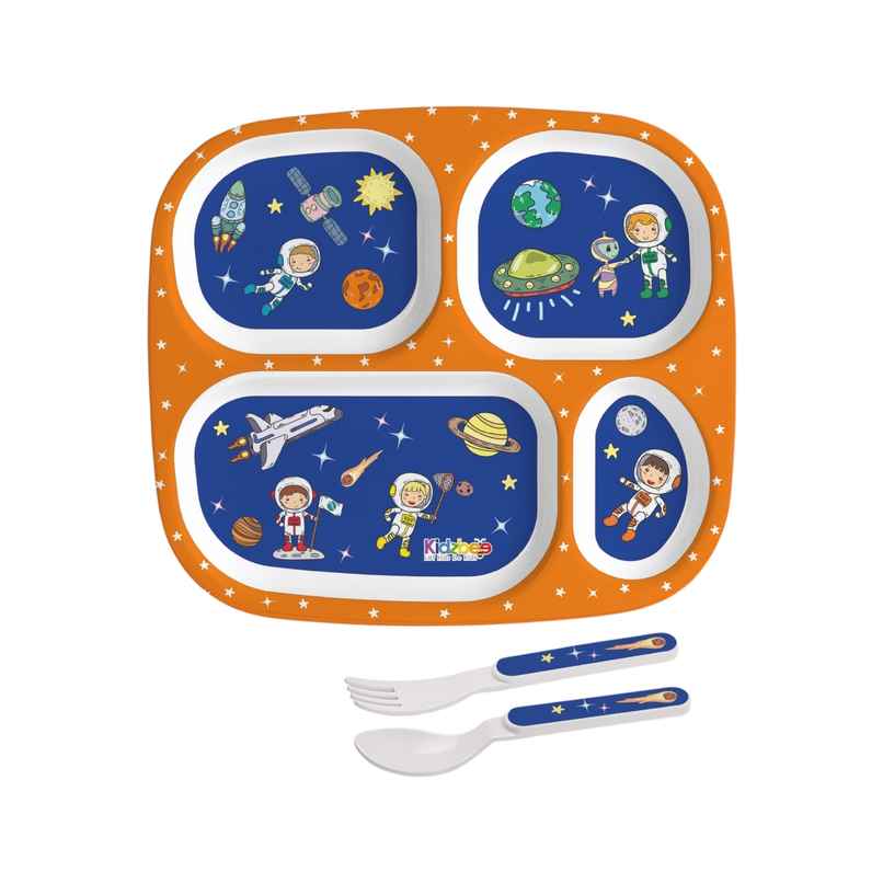 Cello Kidzbee Quadmeal Cosmic Explorer Melamine Meal Set for Kids | Set of 3, Navy Blue