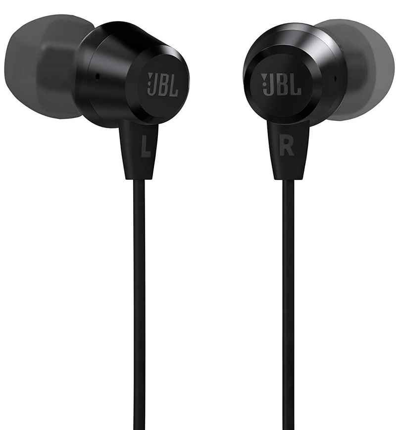 JBL C50HI, Wired in Ear Headphones with Mic, 3.5mm Audio Jack, One Button Multi-Function Remote, Lightweight & Comfortable fit - Black JBL C50HI, Wired in Ear Headphones with Mic, 3.5mm Audio Jack, One Button Multi-Function Remote, Lightweight & Comfortable fit - Black