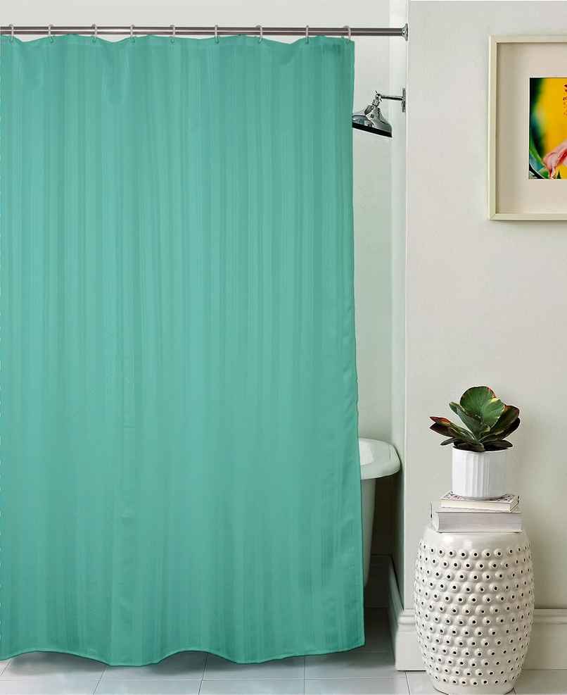 Lushomes Shower Curtain - Striped Green Thin Stripe | 12 Eyelets | Hooks | 6 x 6.5 ft
