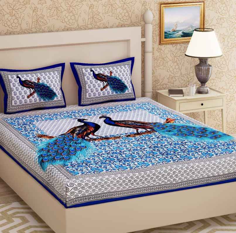 Metro Living 104 Tc Cotton Double Animal Flat Bedsheet | Pack Of 1, Blue)