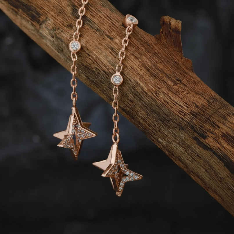 Carlton London 18kt Rose Gold Plated with CZ Dangling Star Drop Earring | FJE4354 Carlton London 18kt Rose Gold Plated with CZ Dangling Star Drop Earring | FJE4354