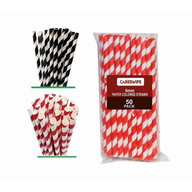 Careswipe Assorted Color Disposable Paper Straws 6 mm 50 Pcs