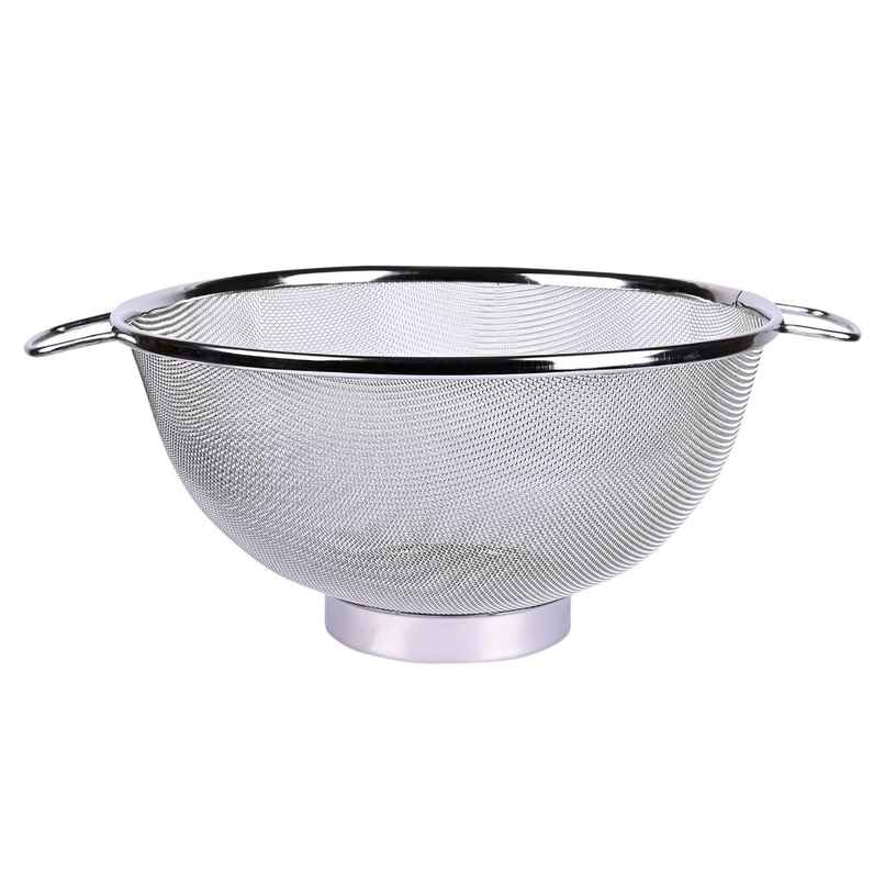 Kuber Industries Small Stainless Steel Colander Strainer with Handle | 20x20x8 CM | Silver