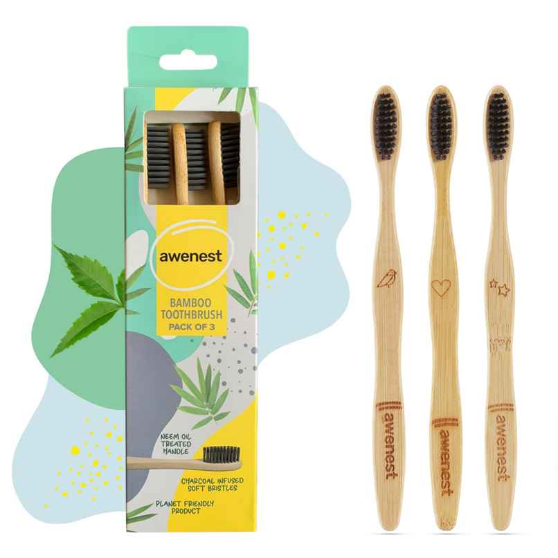 Awenest Bamboo Toothbrush With Charcoal Activated Soft Bristles Awenest Bamboo Toothbrush With Charcoal Activated Soft Bristles