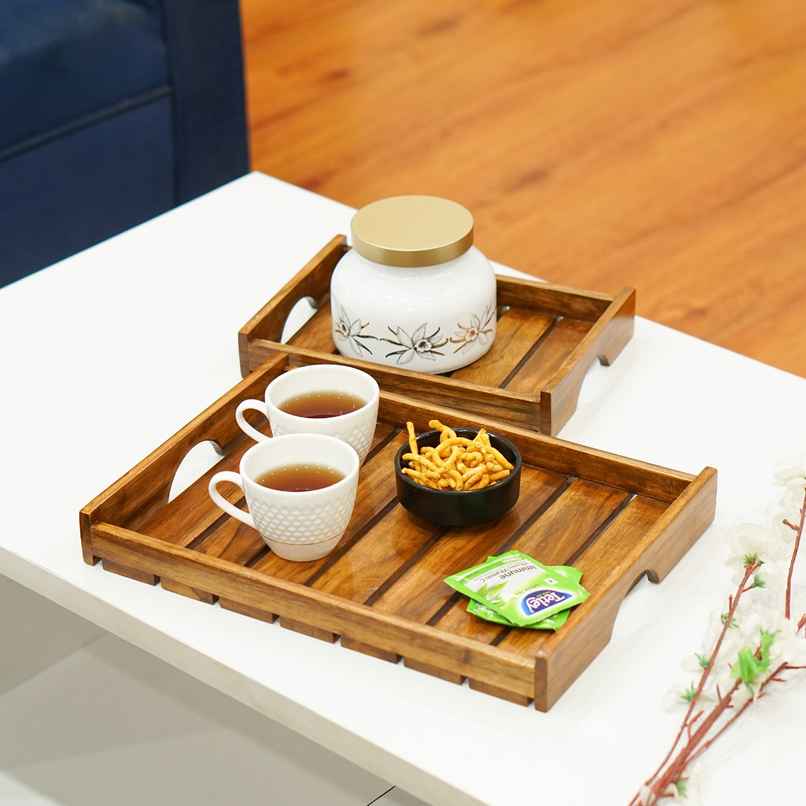 Sanjeev Kapoor By OGGN Promo Slat Rect. Oil Finish Tray - 10 x 7 & 12 x 9 Combo