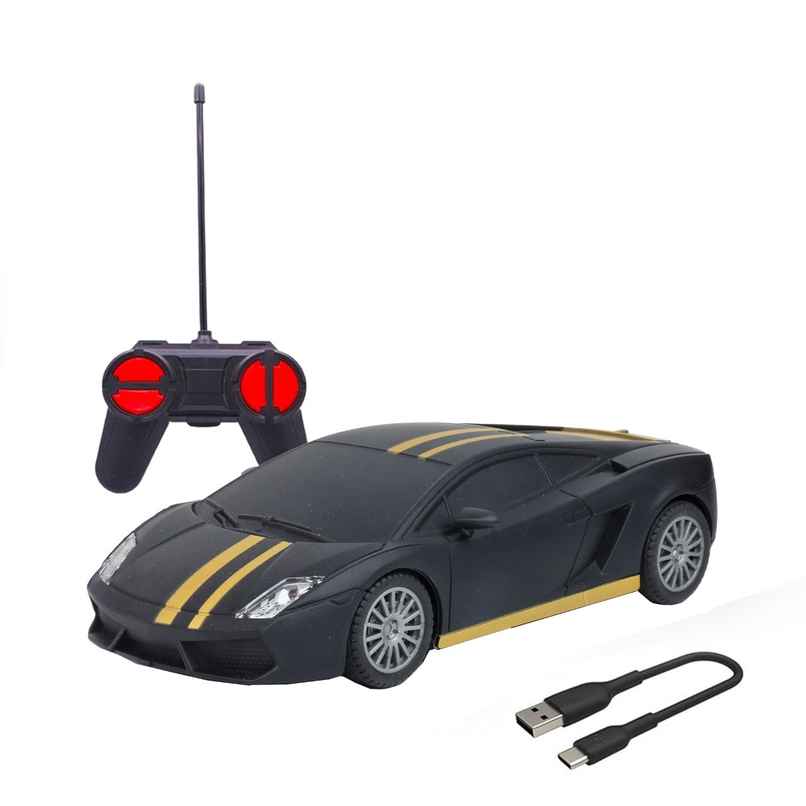Race N Roll 1:24 Rechargeable Hi Speed Mini Remote Control Car - Lam Black Mat With Gold Strips