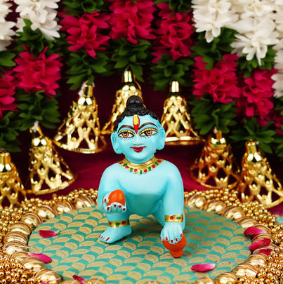 Kanha Blue Laddu Gopal Resin Idol 4.5 Inch (ServDharm)