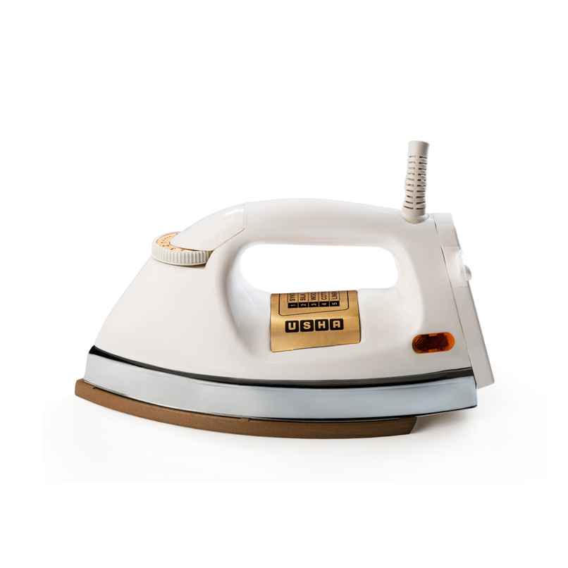 Usha Dry Iron 3710, 1000W, 1.75Kg Heavy Weight Golden Weilburger Soleplate, 360 Swivel Cord, White