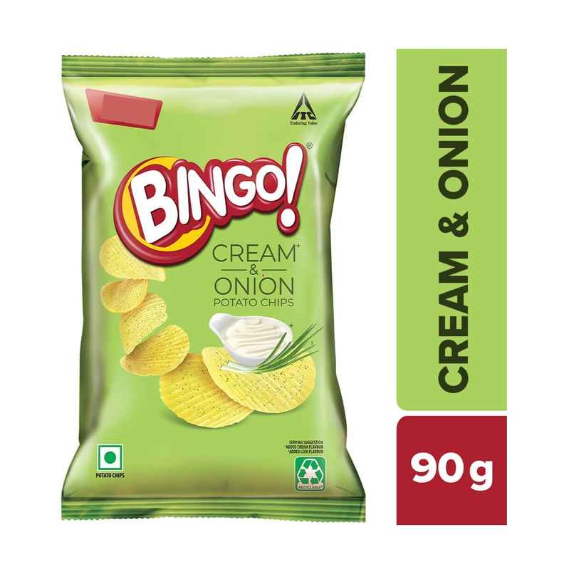 Bingo! Potato Chips | Cream & Onion Chips | Crispy & Crunchy Chips Pack for Snacks