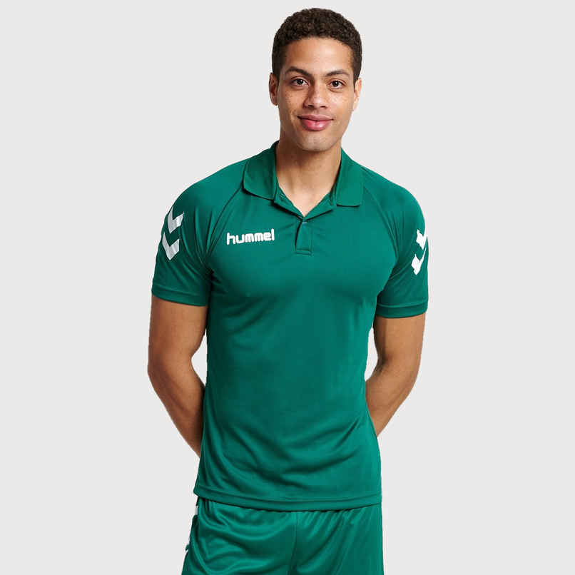 hummel Men's Core functional Polo Neck Solid Regular Fit Gym T-shirt | Evergreen - L