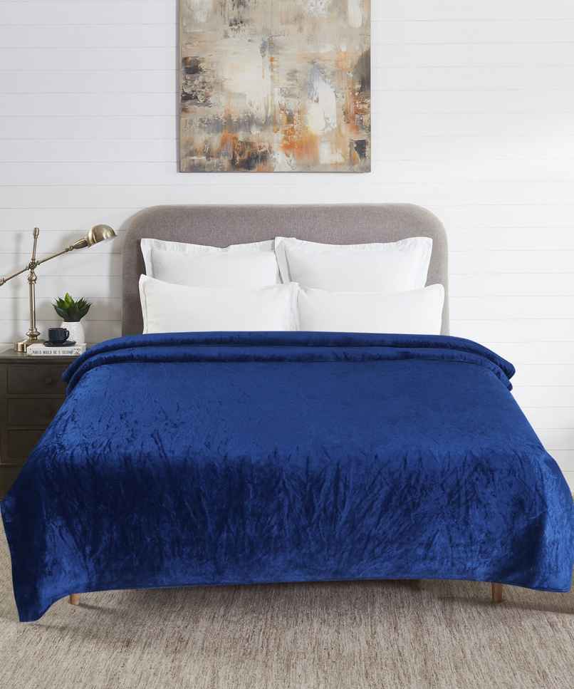 Dream Living Flannel 180 GSM Flannel Double Bed Blanket | Blue - 190 x 220