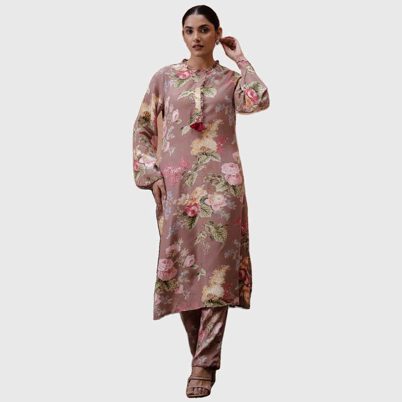 Rangdeep Floral Printed Kurta With Trousers for Women s | Grey | M Rangdeep Floral Printed Kurta With Trousers for Women s | Grey | M