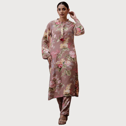 Rangdeep Floral Printed Kurta With Trousers for Women s | Grey | M Rangdeep Floral Printed Kurta With Trousers for Women s | Grey | M
