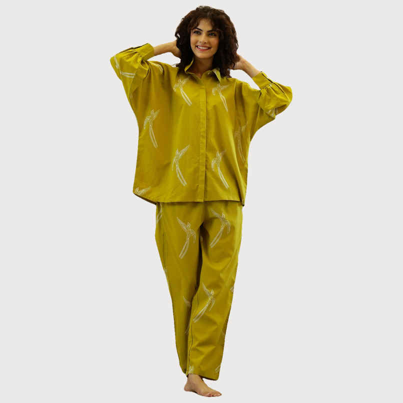 Sanskrutihomes Women Printed Mustard Night Suit SE-NSP-715 | M