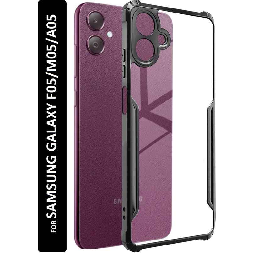 Kwine Case Samsung Galaxy F05 / M05 / A05 Back Cover - Black Bordered Transparent Case