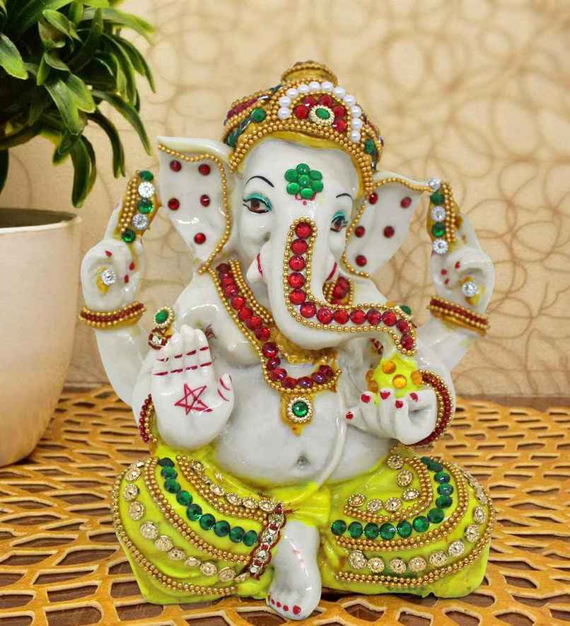Tied Ribbons Ganesh Idol Statue Showpiece (15 Cm)