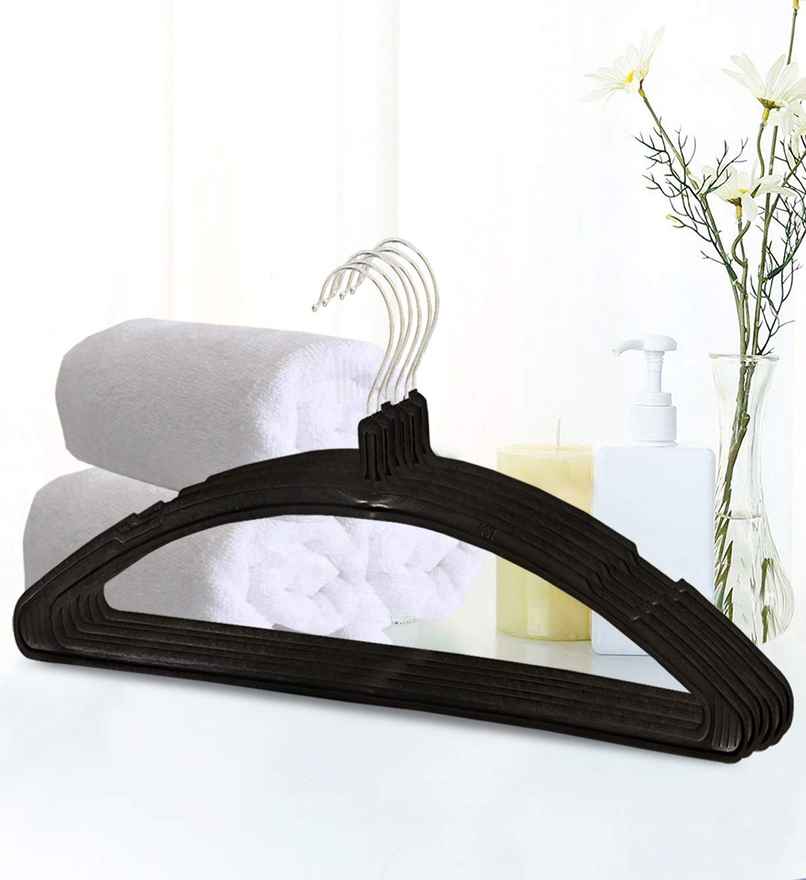 Kuber Industries Plastic 6 Piece Hanger Set for Wardrobe|Multipurpose Hanger Organizer (Black)