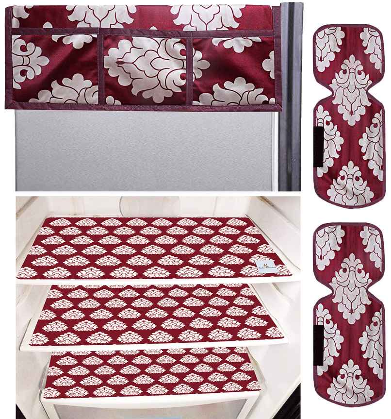 Kuber Industries PVC Flower 3 Pcs Fridge Mat |2 Pcs Handle Cover & 1 Pcs Fridge Top Cover | Maroon Kuber Industries PVC Flower 3 Pcs Fridge Mat |2 Pcs Handle Cover & 1 Pcs Fridge Top Cover | Maroon