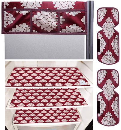 Kuber Industries PVC Flower 3 Pcs Fridge Mat |2 Pcs Handle Cover & 1 Pcs Fridge Top Cover | Maroon Kuber Industries PVC Flower 3 Pcs Fridge Mat |2 Pcs Handle Cover & 1 Pcs Fridge Top Cover | Maroon