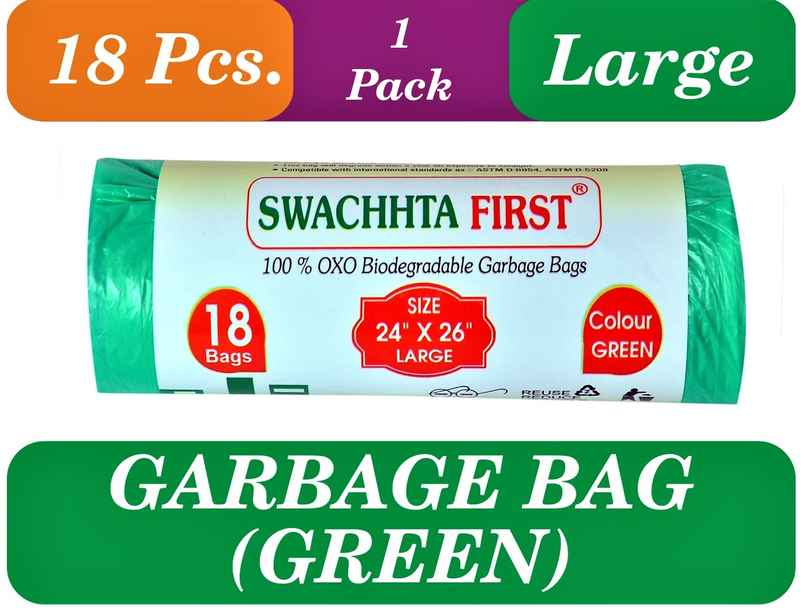 Swachhta First Oxo Bio Degradable Garbage Bags - Green Large (24 x 26 Inches)