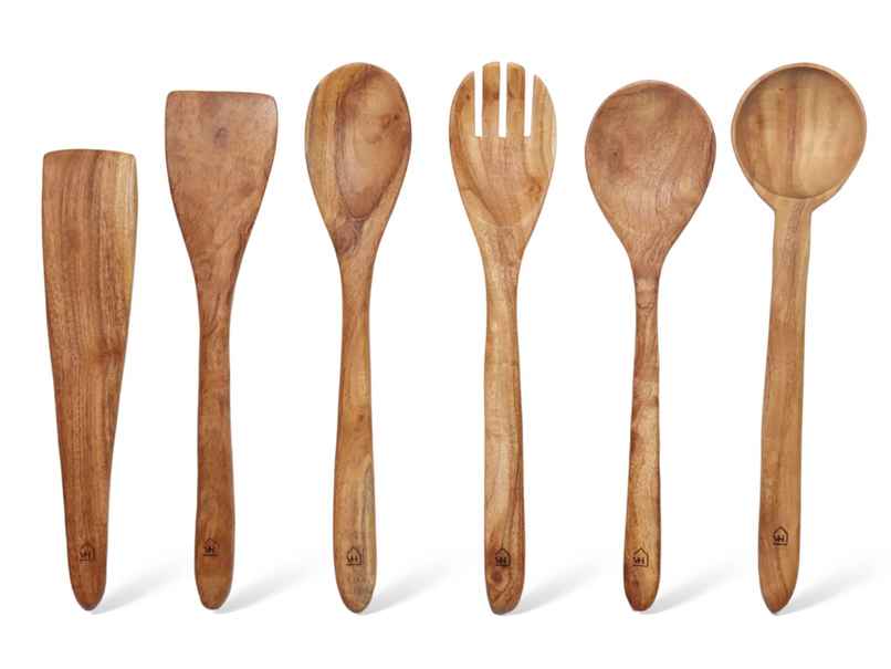 Vesta Homes Set Of 6 Neem Wood Spoon, Compact Flip, Spatula/Ladle|No Polish| Non-Stick|Hand Carved Vesta Homes Set Of 6 Neem Wood Spoon, Compact Flip, Spatula/Ladle|No Polish| Non-Stick|Hand Carved