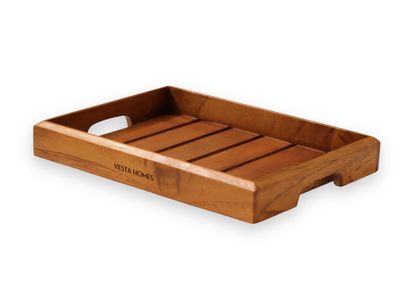 Vesta Homes Medium Teak Wood Serving Tray For Home, Kitchen, Restaurant, Office |31 X 22 X 4 Cm