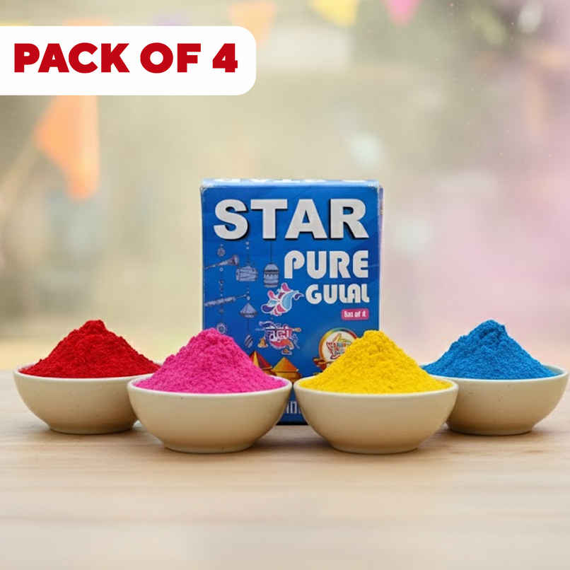 Pure Holi Gulal Combo | Red, Pink, Yellow, Blue | Star
