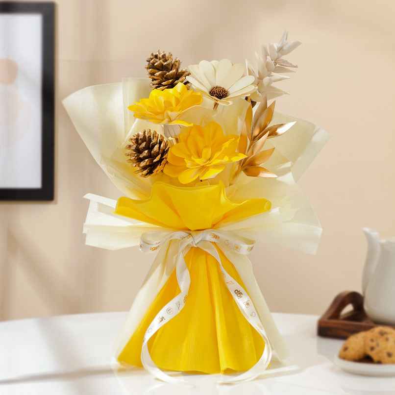 Golden Grace Dried Flower Bouquet | Yellow & White | IGP