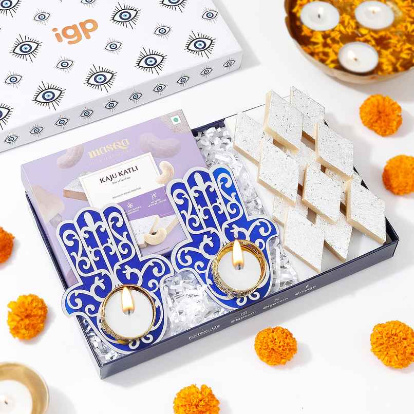 Sweet Delight Hamper | Gift Set | Kaju Katli with Tealight candle | IGP
