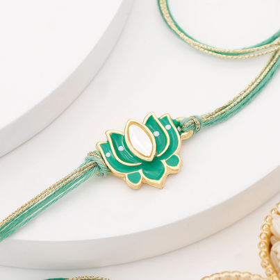 Stone Green Lotus Rakhi (IGP)